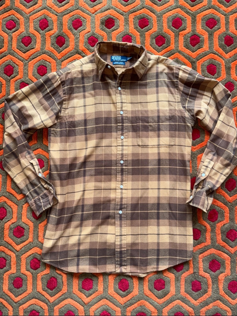 MAKE OFFER! Polo by Ralph Lauren Brown and Tan Plaid Button-Down Shirt Men's SM